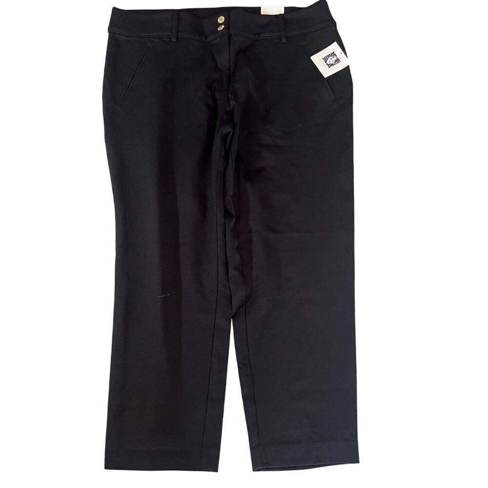 Anne Klein Womens Black Slim Ankle Career Work Dress Pants With Gold Button 16W